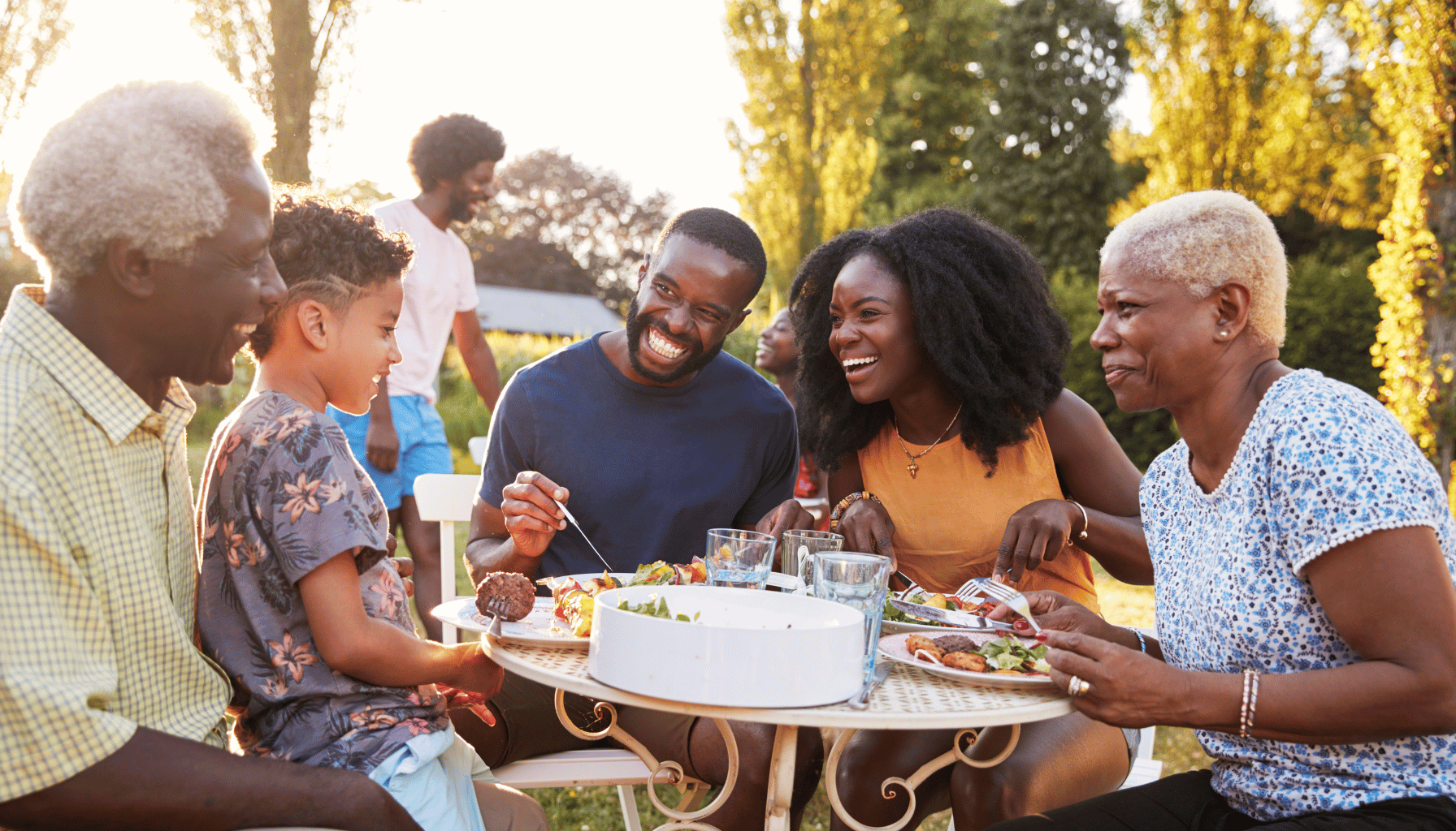 African american family eating outside